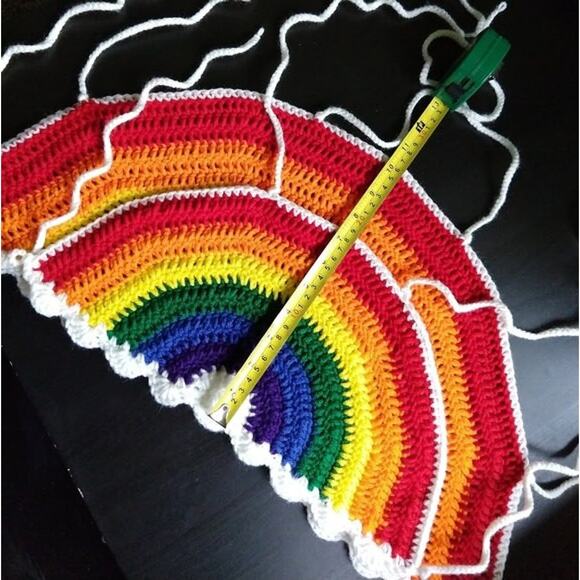 Large Rainbow Halter Top crochet handmade tie at neck and two around chest crop - Picture 7 of 10